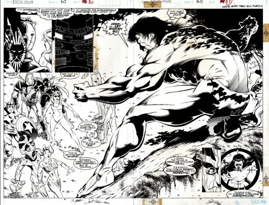 Scott Kolins | Excalibur #60 P 16-17 Dps (Captain Britain, Kitty Pryde, Captain America, Black Panther, War Machine!) 1992 | Romitaman