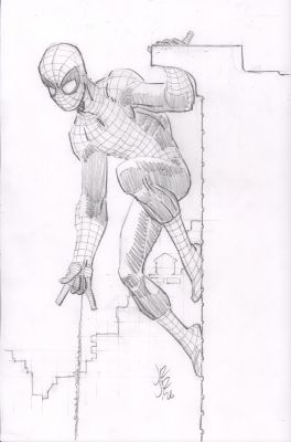 John Romita Jr. | Spidey Hanging From Ledge Pencil Commission - Signed - 2026 | Anthony’s Comic Book Art