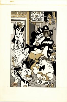 Skip Williamson | Naked Hostility Art Book Back Cover Featuring an Anamorphic Gang of Characters | Romitaman