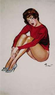 Pierre-Laurent BRENOT - Femme assise au pull rouge. Gouache sur papie | Tessier Sarrou