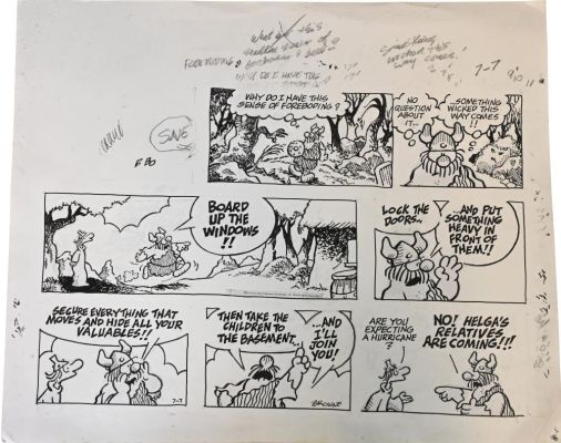 Lot 92 - Chris Browne (American 1952–2023), Hagar the Horrible Sunday Comic Strip Original Art Ink on paper, nine-panel Sunday… | misc / divers