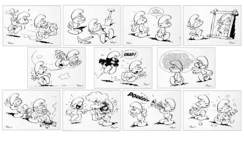 Peyo (Studios) | Les Schtroumpfs, ensemble de 11 illustrations Ã  l… | Banque Dessinée