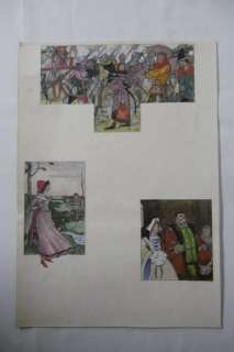 Originele pagina met 3 aquarellen  - scènes du moyen Ã¢ge et une fête de mariage - (1945) | Catawiki