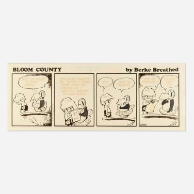Lot 110 - Berke Breathed, Bloom County 6-14-88 Daily Newspaper Strip Original Art (Little Brown and Co., 1988) | Landry Pop Auctions