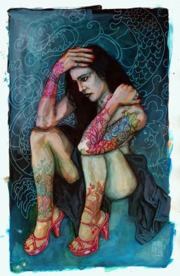 Avery Butterworth | Tattooed Woman Seated Original Art | Raremarq (Buy It Now)