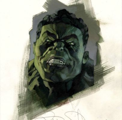 Simone Bianchi | Simone Bianchi - the Incredible Hulk Head Study (Original Painting) | ComicArtFans Classifieds