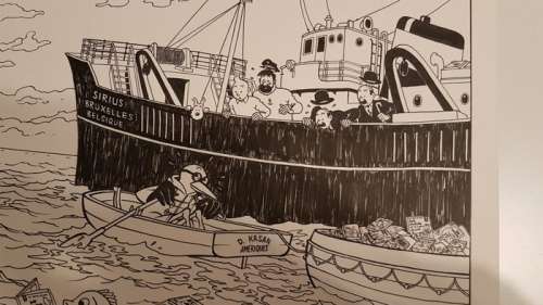 Tintin - Dessin original pour les 75 ans de Tintin + les 50 ans de Marabout, éditeur de Bob Morane - (1999) | Catawiki