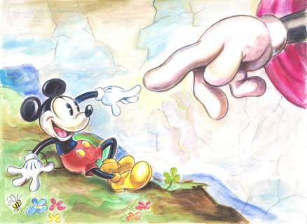 Mickey Mouse Inspired by Michelangelo’s "The Creation of Adam" - Large Original Painting - Tony Fernandez | Catawiki