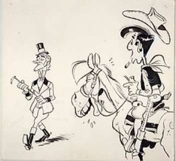 Lucky Luke - Original illustration - Lucky Luke, Jolly Jumper and Tenderfoot | Catawiki