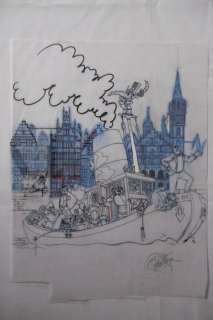 Nero - Originele schets met alle hoofdfiguren op ’His Majesty Pull’ varend op de Leie in Gent  - (2001) | Catawiki