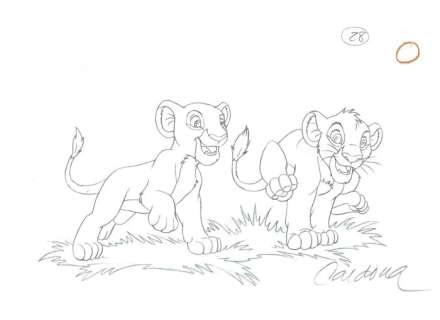 The Lion King - Young Simba & Nala - Original Disney Production Drawing - Cardona - Dessiné Ã  la main - (1990) | Catawiki