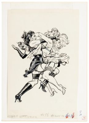 Lot 474 - Original ERIC STANTON Art * Catfighting Cuties * Official Stanton Stationery Illustration | PBA Galleries