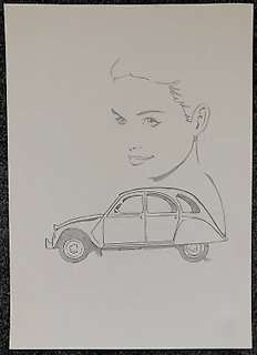  - Legein, Pierre Legein  - Originele, gepubliceerde tekening - Automobile francaise de charme - Vrouw met Citroën 2CV  (2018) 