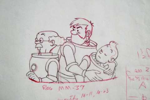 Tintin - Croquis préparatoire au crayon pour film d animation - Explorers on the moon - Page volante - EO - (1960) | Catawiki