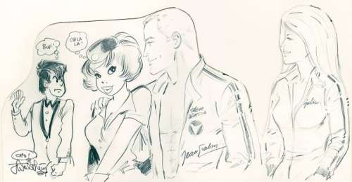 Graton, Jean et Walthéry, François - Dessin original Ã  la mine de plomb - Steve Warson, Julie, Natacha et Walter - (1984) | Catawiki