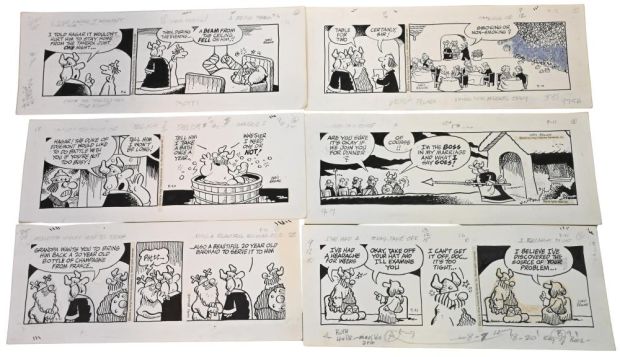 Lot 53 - 17 Chris Browne, Hagar the Horrible Daily Comic Strip Original Art Ink on paper, seventeen original multi-panel daily… | misc / divers
