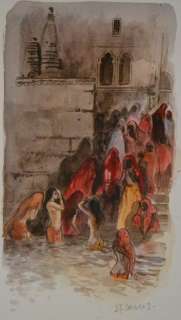 India Dreams T10 - Aquarelle originale -  Bénarès ghÃ¢t femmes | Catawiki