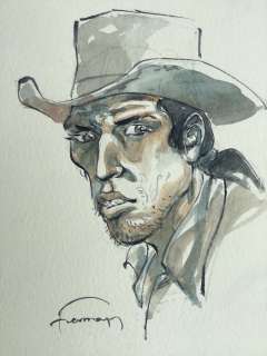 Hermann  - Illustration originale en couleurs directes pour un ex-librisÂ -Â Personnage du Western Â«Â DukeÂ Â» | Catawiki