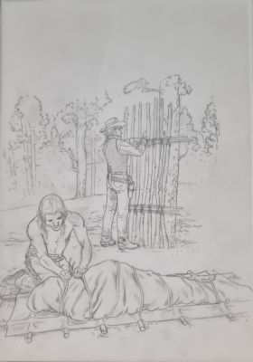 Henriet , Alain - illustration originale (case ou personnage) du western "La vallée des oubliées | Galerie des bulles