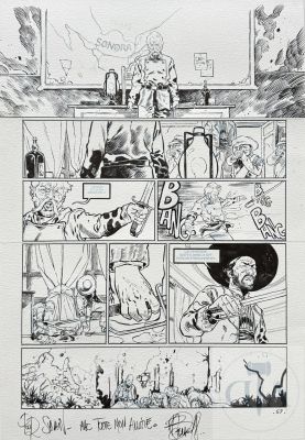 Dellac / Sonora. Planche originale n°57 de l‘album T3 "Le rêve brisé" qui illustre une scène d‘action réussie au découpage implacable. Encre de Chine signée et dédicacée. TBE+. 32 X 48 cm - Lot 273 :