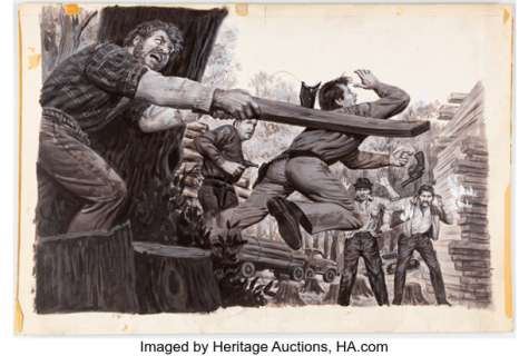 Samson Pollen - Men’s Magazine Double Page Painting Original Art (Magazine Management, c. 1970s).... | Heritage