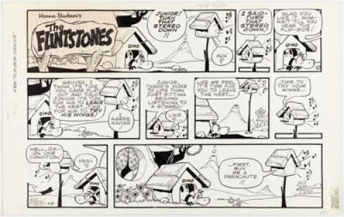 Hazelton, Gene | Gene Hazelton The Flintstones Sunday Comic Strip dated 4-20-75 (Hanna-Barbera/McNaught Syndicate, 1975). ... | Heritage
