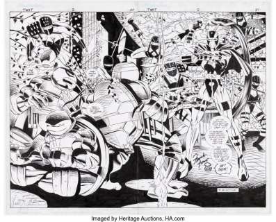 Image Comics artist - Frank Fosco, Chance Wolf, and Andrew Pepoy Teenage Mutant Ninja Turtles #2 Double Splash Page 20-21 Original Art (...