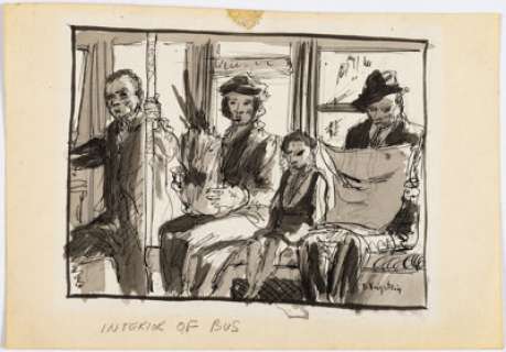 Krigstein, Bernard | Bernard Krigstein "Interior of Bus" Illustration Original Art (c. 1950s).... | Heritage