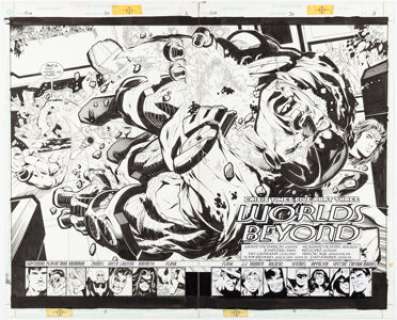 Howard Porter and John Dell JLA #30 Double Splash Pages 2-3 Original Art (DC, 1999).