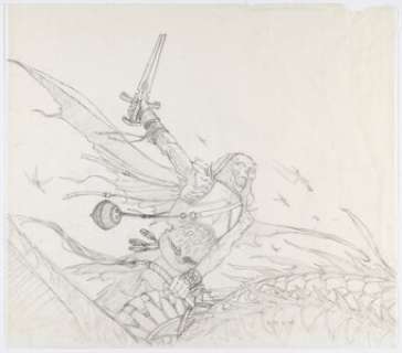 Gerald Brom - Skeleton Dragon-Rider Preliminary Illustration Original Art (undated). | Heritage