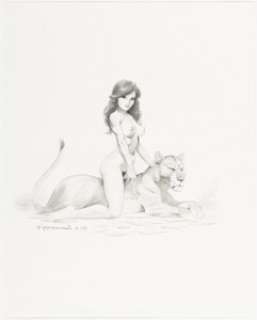 Mike Hoffman - Nude Woman on a Lioness Illustration Original Art (1998). | Heritage