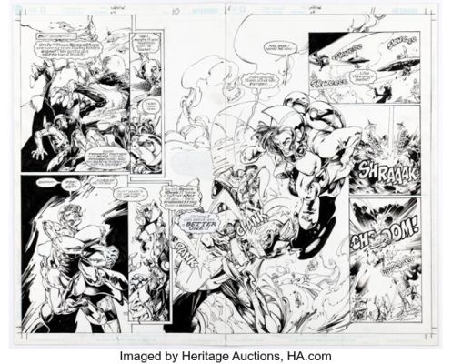 Eric Battle and John Stokes Impulse #64 Double Page Spread 10-11 Original Art (DC, 2000).