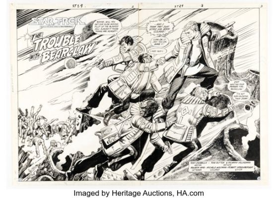 Tom Sutton amd Ricardo Villagrán Star Trek #29 Double Splash Pages 2-3 Original Art (DC, 1986). | Heritage