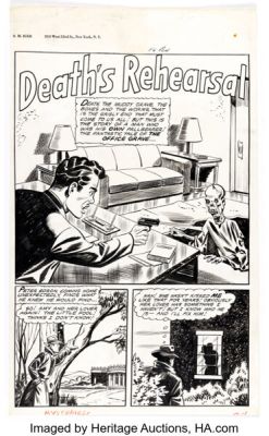 Iger Studio Mysteries #6 "Death’s Rehearsal" Complete 9-Page Story Original Art (Superior, 1954). (Total: 9 Original Art) | Heritage