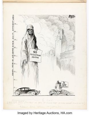 W. Bolte Gibson - Auto Deaths Editorial One-Panel Comic Strip Original Art (c. 1940s). | Heritage