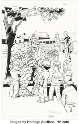 Kris Justice [David Hahn printed blue lines] Marvel Adventures Fantastic Four #33 Splash Page 1 Original Art (Marvel, 2008).