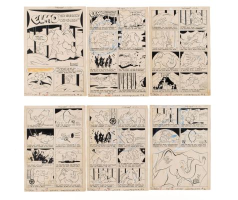 Lot 298 - LEON WINICK ORIGINAL ART FOR ELMO THE ELEPHANT WHO FORGOT, 6 SHEETS | misc / divers