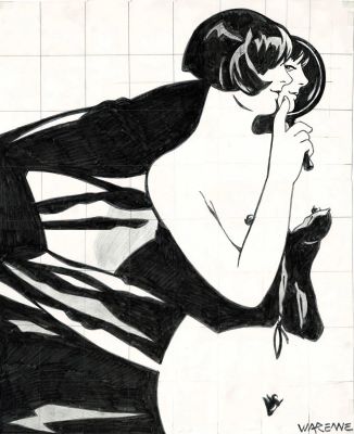 Varenne = La Belle Au Miroir, Dessin Original Très Grand Format Au Feutre Fin. Dimensions : 65 Cm X 50 Cm. | Lot 276 : Varenne = La belle au miroir, dessin original très grand format au… | Septimus