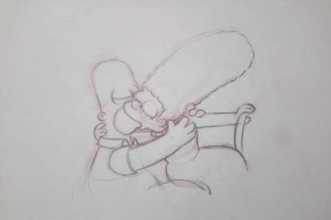 The Simpsons - Homer and Marge kissing - Original sketch | Catawiki