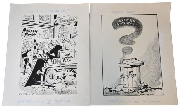 Lot 101 - 10 Dick Hodgins (American 20th Century), Original Editorial Cartoons Ten original pen and ink editorial cartoons on… | misc / divers