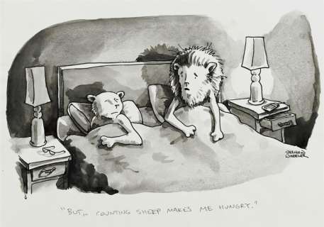 SHANNON WHEELER. "But...counting sheep makes me hungry." [CARTOONS / NEW YORKER]