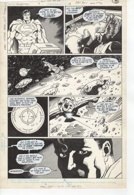 Mike MIGNOLA - Tavola originale per Superman 18 pag.6. Cm. 28 x 42. DC COMICS. Year 1988. Inks by Karl Kesel. On the reverse of the page there are 3 pencil sketches by Mignola of Metron, Orion and Lightray (see image).