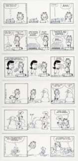 Davis, Jim | Jim Davis Garfield Consecutive Daily Comic Strip Original Art Group of 6 (PAWS/Universal Press Syndicate, 2011).... (Total: 6 Original Art) | Heritage