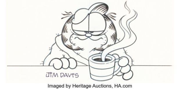 Jim Davis Studio - Tired Garfield Illustration Original Art (c. 1980s). | Heritage