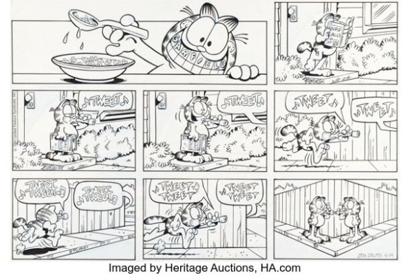 Jim Davis Garfield Sunday Comic Strip Original Art dated 4-14-91 (United Feature Syndicate, 1991). | Heritage