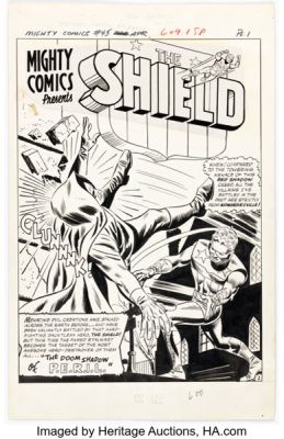 Paul Reinman, Frank Giacoia, and Joe Giella Mighty Comics #45 the Shield Splash Page 1 Original Art (Archie/Mighty Comics Group, 1967). | Heritage