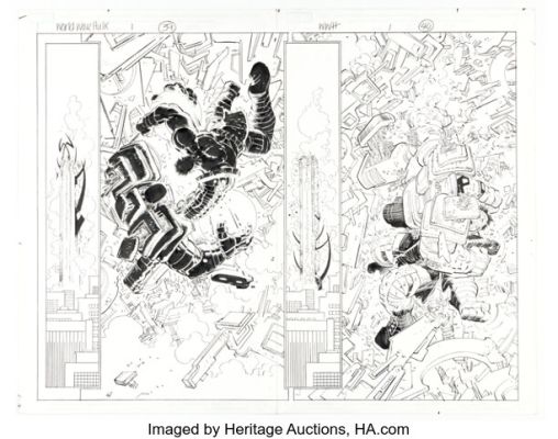 John Romita Jr. and Klaus Janson World War Hulk #1 Double-Page Spread 39-40 Original Art (Marvel, 2007). | Heritage