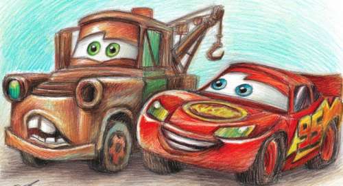 McQueen & Tow Mater - CARS - Original Drawing - Vizcarra, Joan - Original Art | Catawiki
