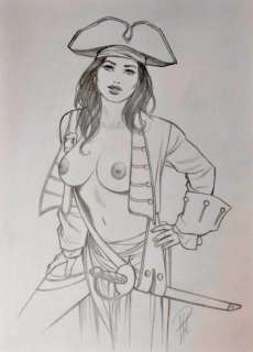 Laurent Paturaud - Dessin original - Femme pirate | Catawiki