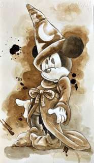 Sorcerer Mickey Mouse - Original Coffee Painting - 40 x 20 cm - Original Art By GUTI - Signed | Catawiki